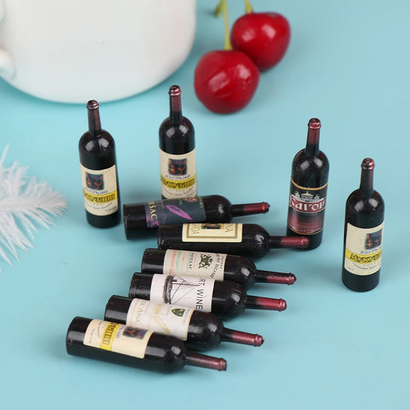 10Pcs 1/12 Dollhouse Miniature Mini Wine Bottle Set With Box Simulation Drinks Model Toys For Doll House Decoration Accessories Qme