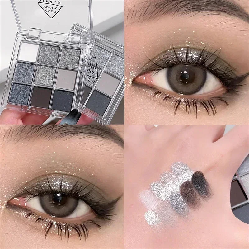 Punk Blue Eyeshadow Palette 9 Colors Matte Smoky Black Eye Shadow Shimmer Palette Glitter Nude Cosmetics Pearlescent Eye Makeup Qme 10