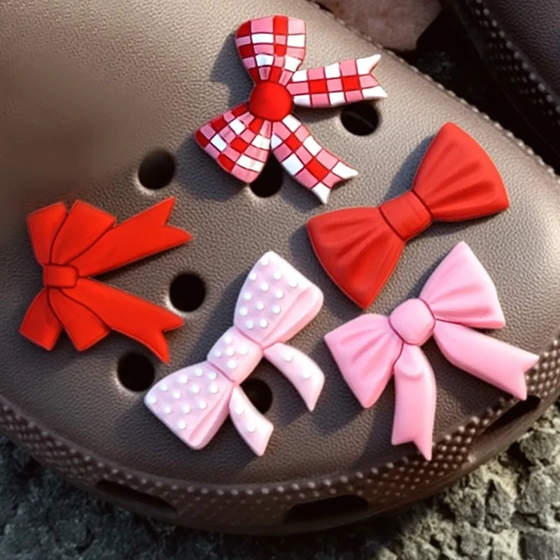 2026 Fashion 1PCS PVC Sweet Pink Red Bow Knot Shoe Charms DIY Shoe Buckle Accessories PVC Shoe Decorations Christmas Gifts Qme