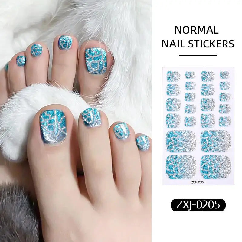 Toe Nail Stickers Full Wraps Gradient Glitter Toenail Polish Strips Qme M