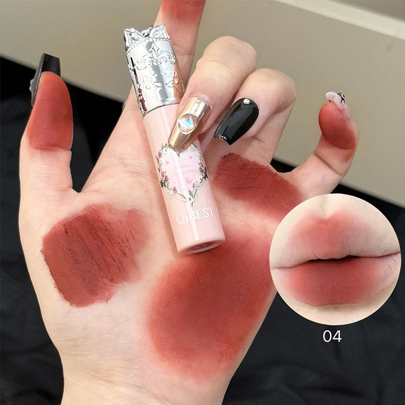 Qibest 4 Colors Velvet Lip Mud Matte Finish, Skin-Tone Enhancing Lip Tint, Versatile Nude Makeup, Budget-Friendly for Students Qme 04 Full Size