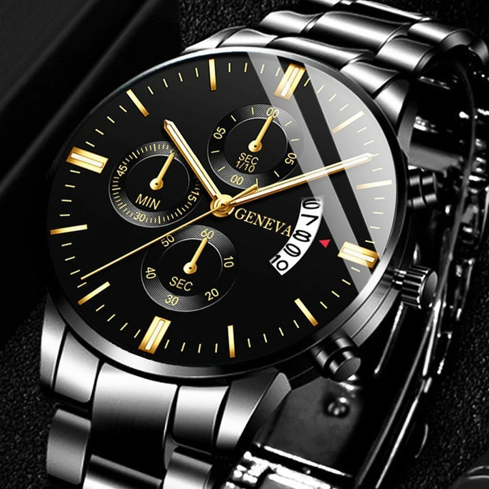 1pcs Calendar Steel Strip Men's Watch Large Dial Quartz Watch Men's Watch Foreign Trade Men's Watch Qme