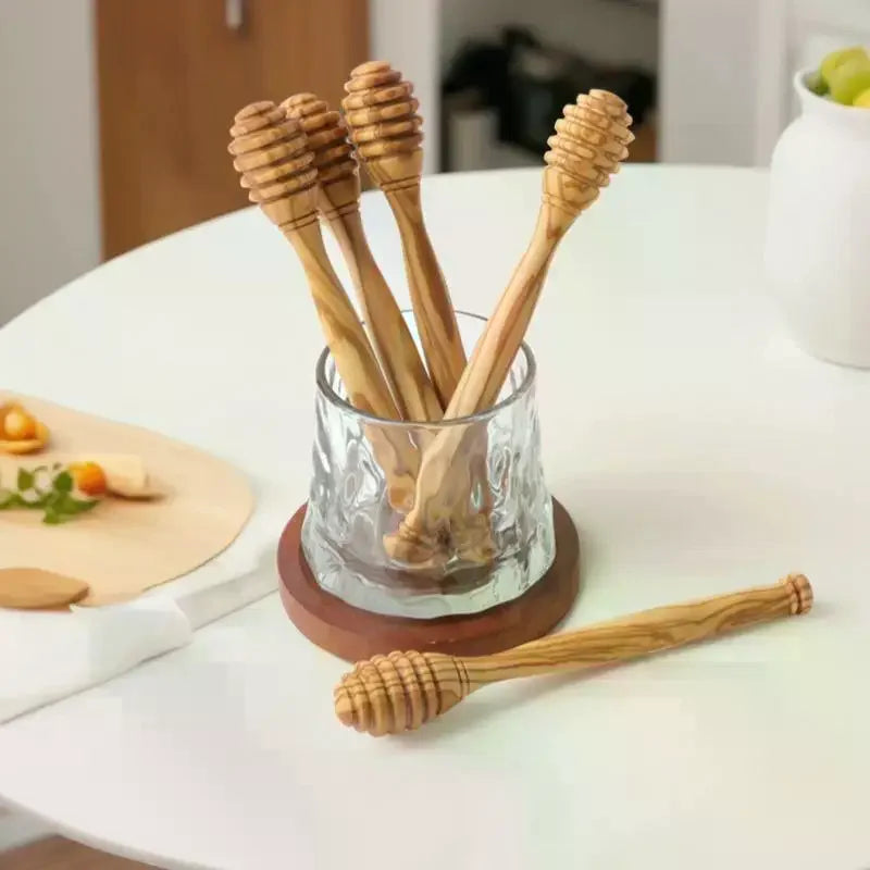 Handmade Wooden Honey Dipper Natural Wood 10/15/16cm Honey Stirrer Spoon Comfort Grip Elegant Simple Design Wooden Honey Stirrer Qme