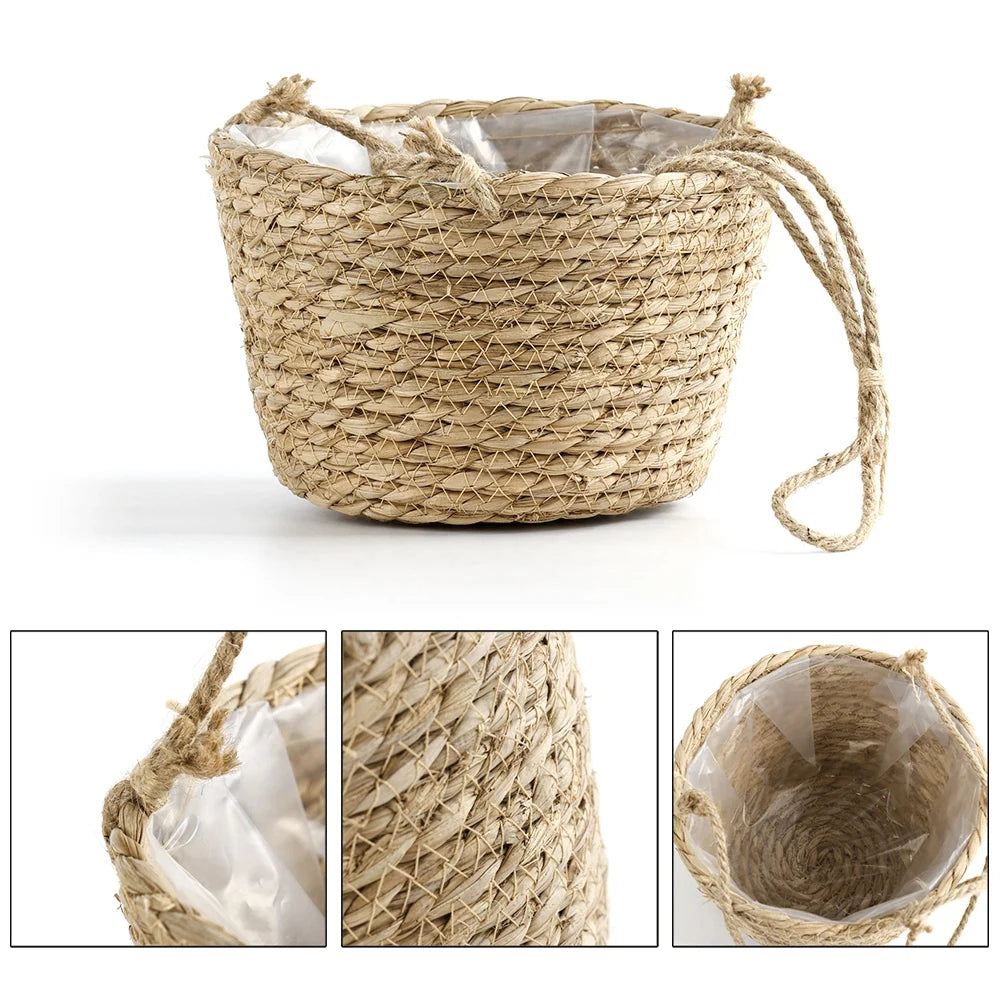 Garden Straw Hanging Basket Planter Twine Woven Flower Basket Rattan Basket Hanging Orchid Pot Pot Hanging Basin Qme