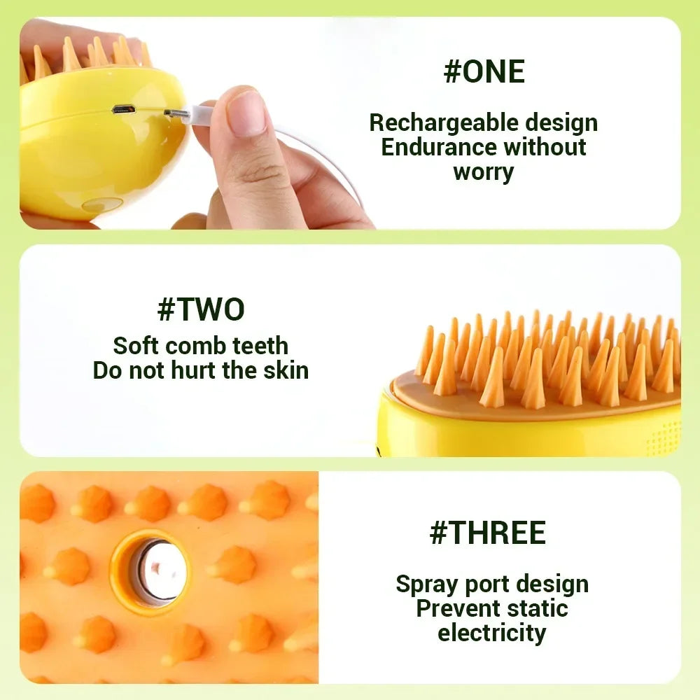 Cat Dog Steamy Brush Steam Electric Sprayer Massage Pet Grooming Tool Qme