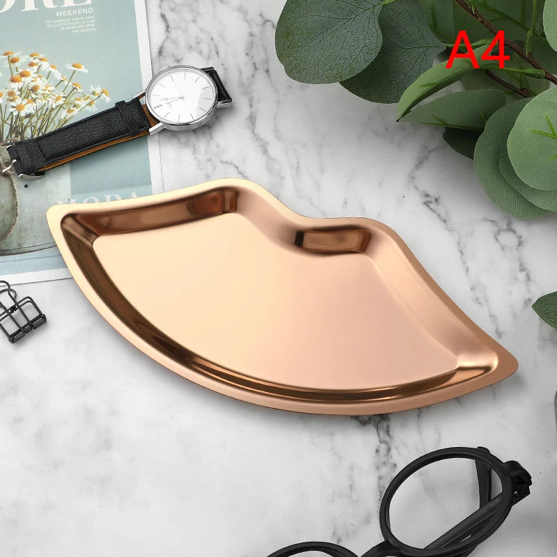 Tray Decorative Home Cosmetics Lip Shaped Jewelry Stainless Steel Qme A4