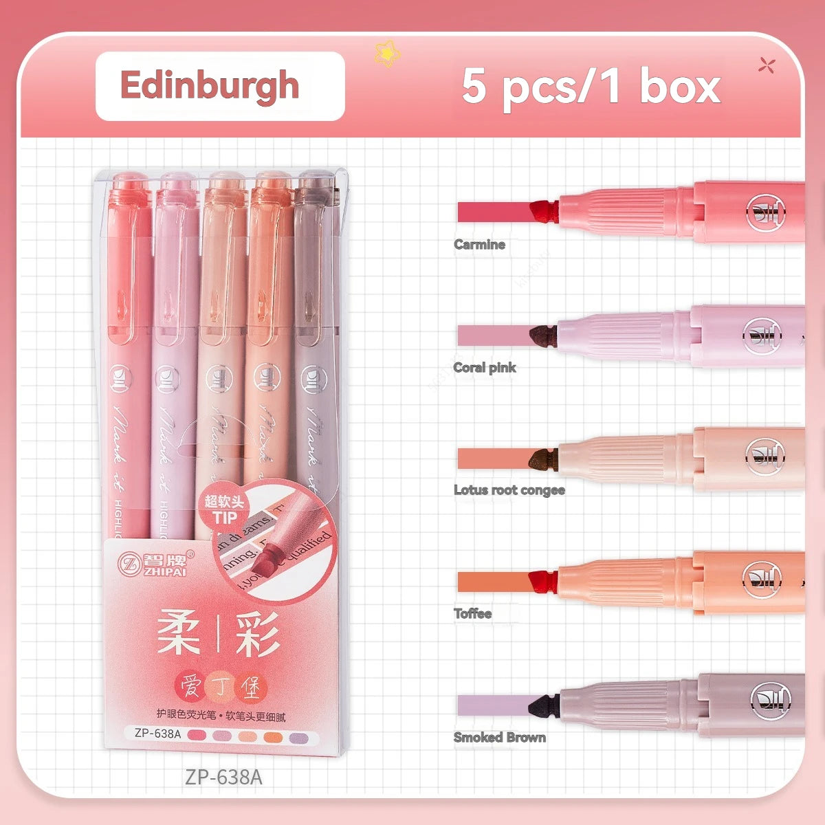 5Pcs/set Pastel Highlighters Marker Colors Fluorescent Hook Pen Colored Mark Pen Japanese Stationery School Supplies Kawaii Qme Fairy pink