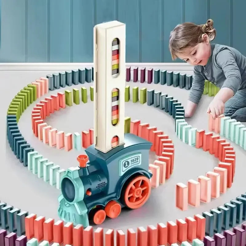 Domino Train for Kid Automatic Electric Laying Car Colorful Dominoes Set Educational Toys Blocks Birthday Gifts Boy Girls Child Qme