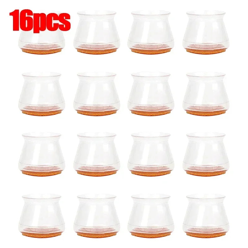 Transparent Silicone Chair Leg Floor Protector with Wrapped Felt Bar Stool Chair Leg Furniture Leg Feet Protection Cover 16/4PCS Qme 16pcs L(30mm-40mm)