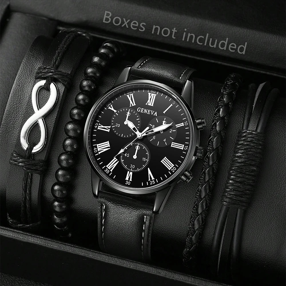 Men's Watch Fashion Business Digital Scale Dial Quartz Bracelet Qme black