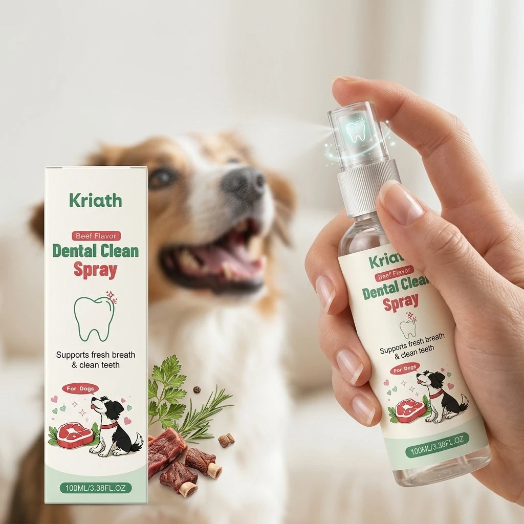 Pets Dental Cleaning Spray Remove Tartar Plaque Soothe Gums Eliminate Bad Breath Reduce Bacteria No-Brush Dog Oral Care Solution Qme