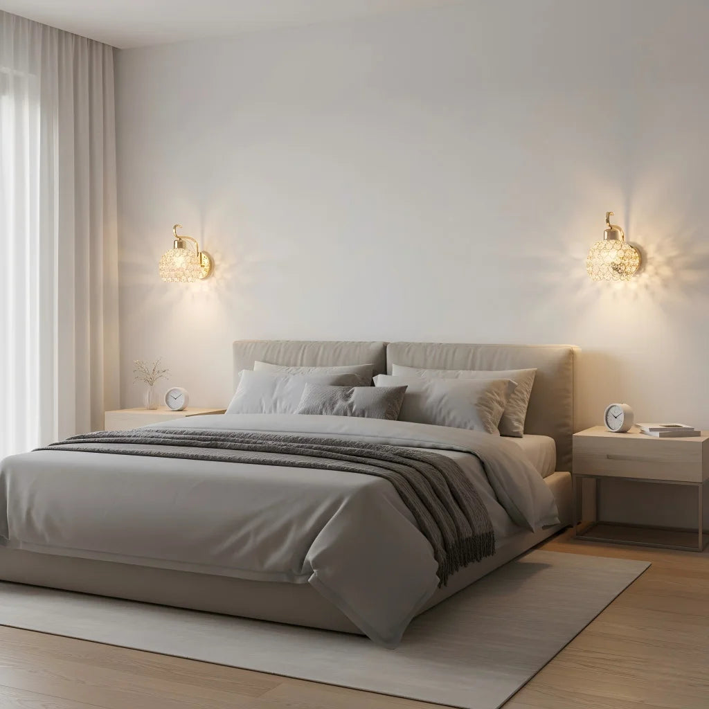 Crystal bedside lamp LED wall lamp Bedroom modern minimalist corridor wall lamp Corridor staircase Living room European style la Qme