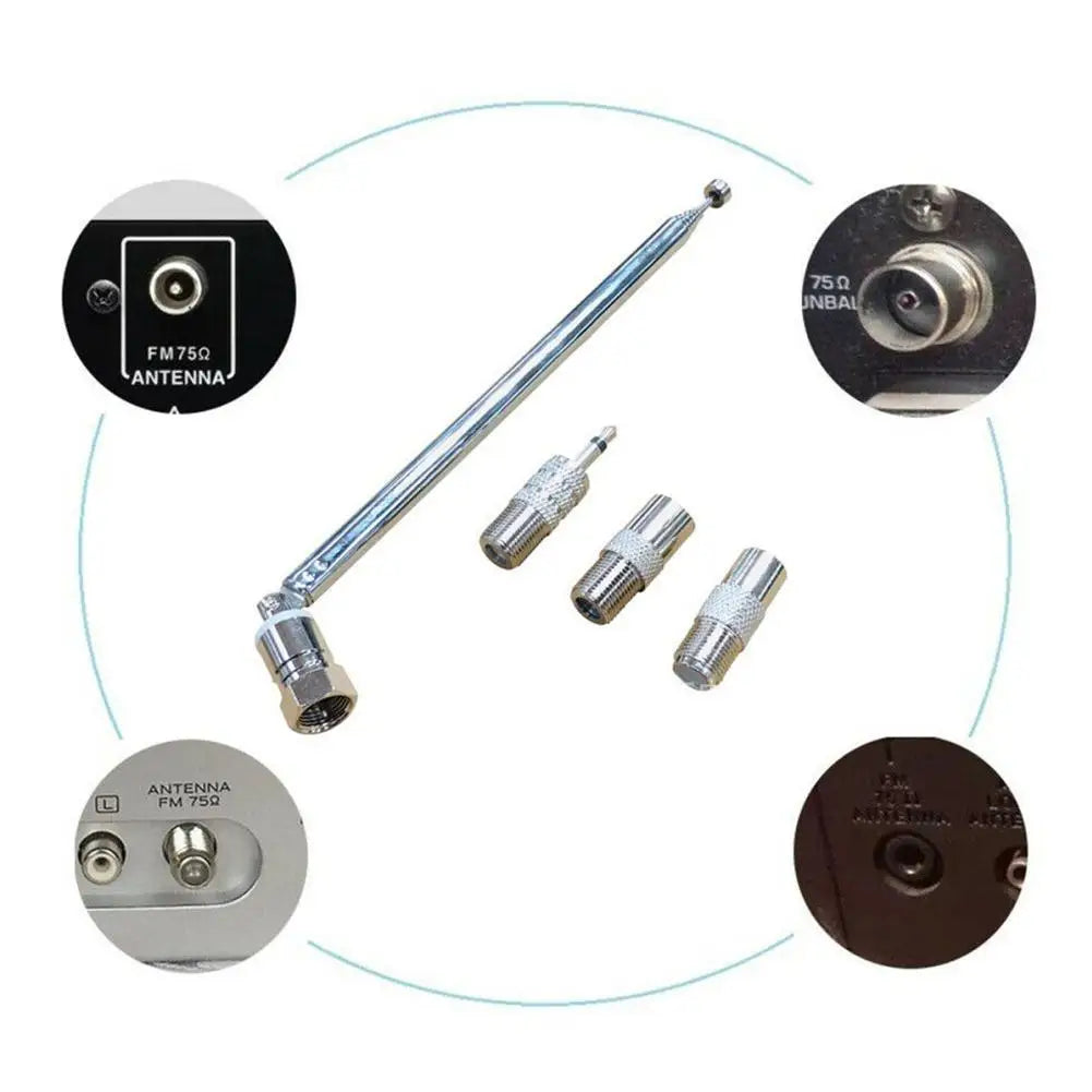 Rod Antenna 3.5mm Adapter FM Radio Antenna Replacement Telescopic Screw F Type Male Plug Connector AV Stereo Receiver Amplifier Qme Default Title