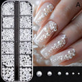 12 Grids Half Round Pearls Bead 3D Nail Charms 1 5 2 3 4 White Qme A