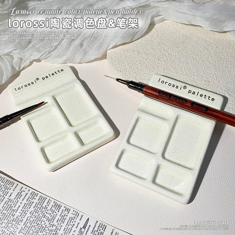 Nail Art Palette Pen Holder Ceramic Polish Glue Watercolor Mixing Qme