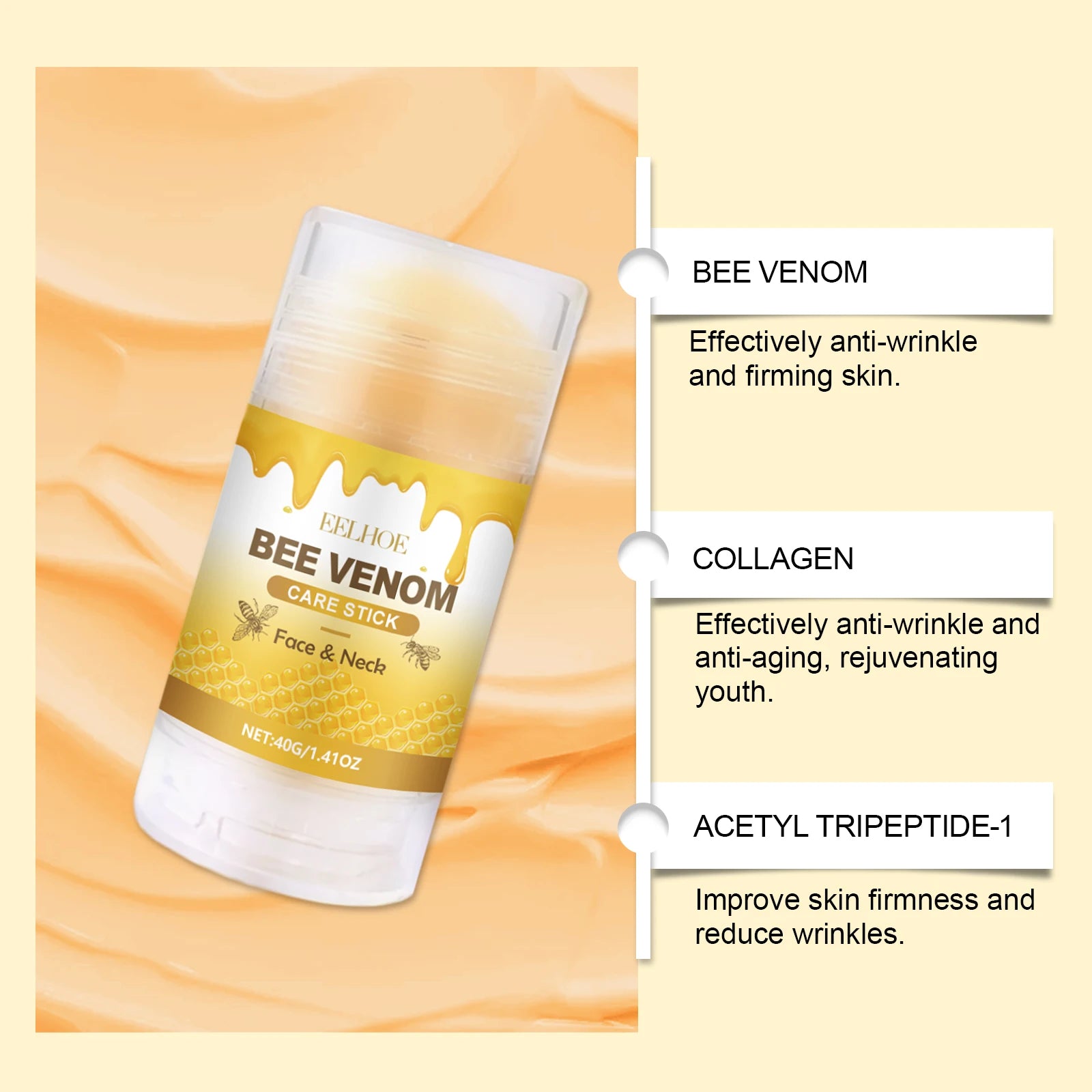Bee-Venom Neck Care Stick Contains Collagen Lift & Tighten Skin Lighten Neck Lines Double Chin Moisturizing Beauty Neck Cream Qme