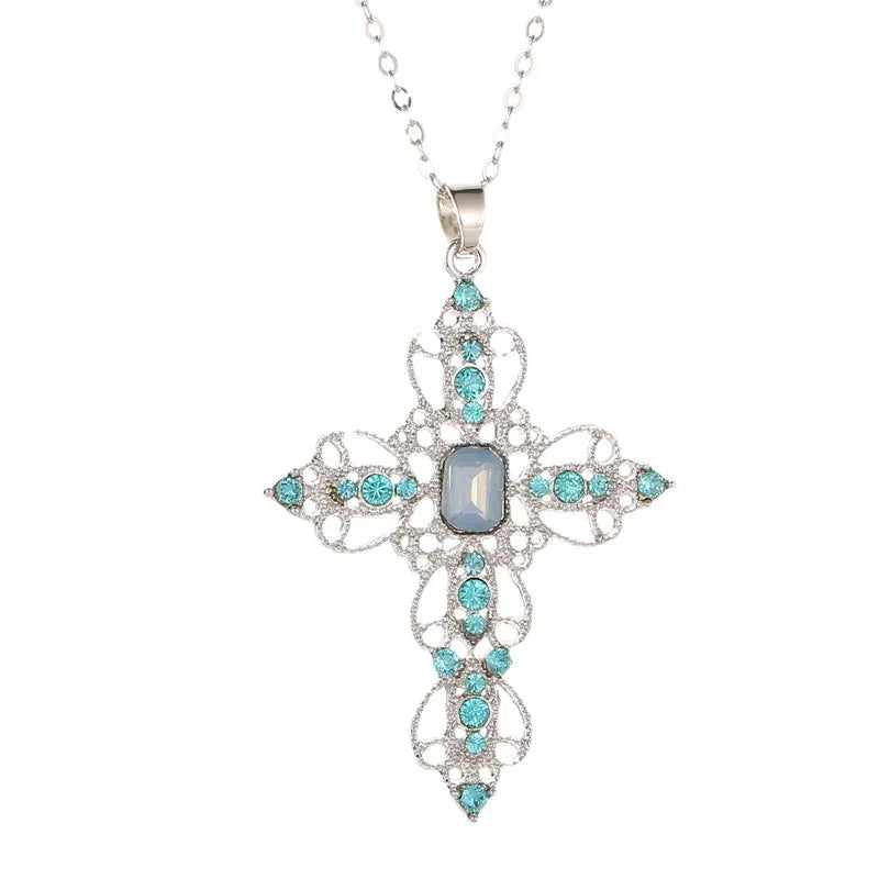 Hot Sale Fashionable Classic Necklace Irregular Goth Large Cross Pendant Necklaces for Women and Girls Zircon Cross Necklace Qme