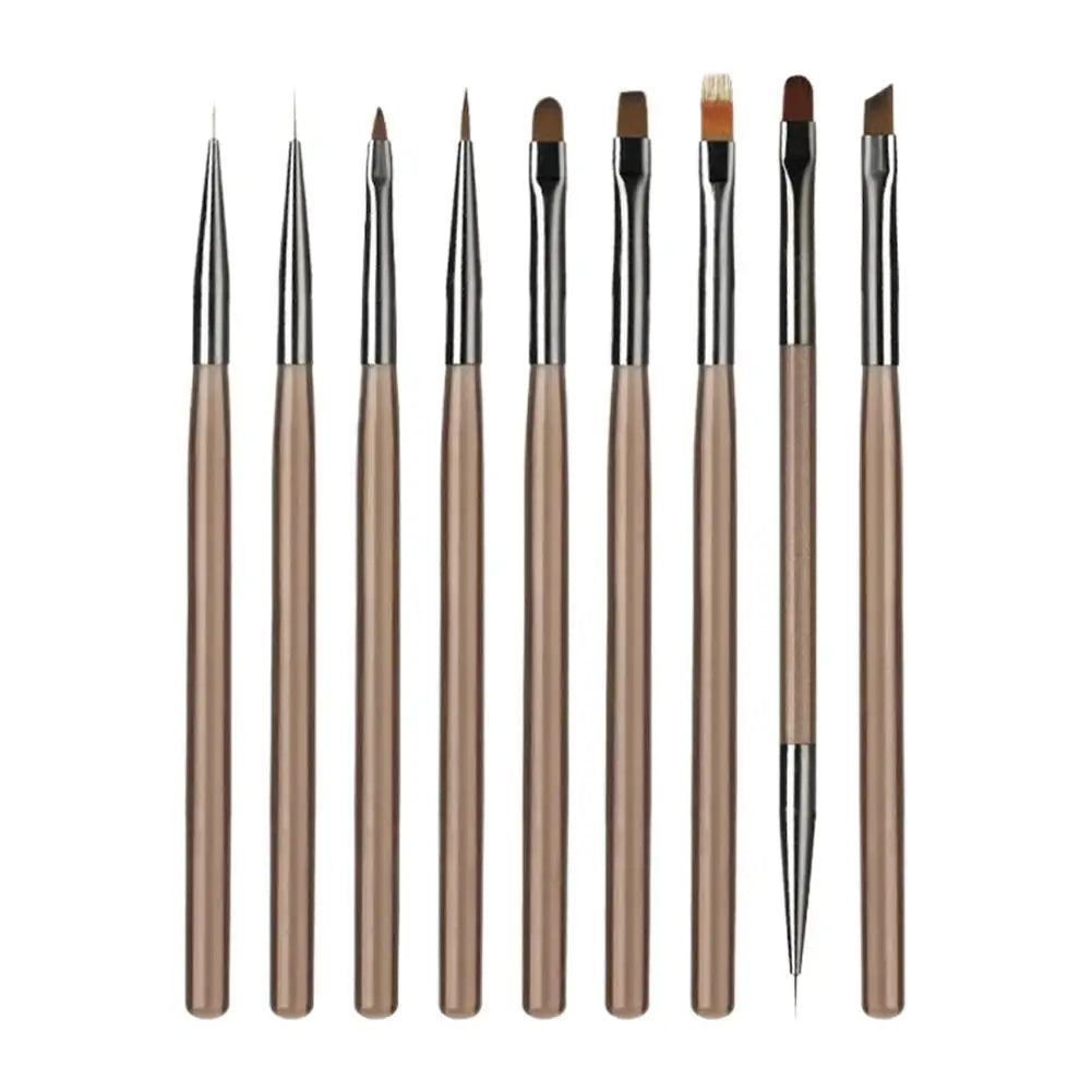 1 Fine Detail Paint Brush Acrylic UV Gel Drawing Dotting Manicure Qme 9PCS-coffee