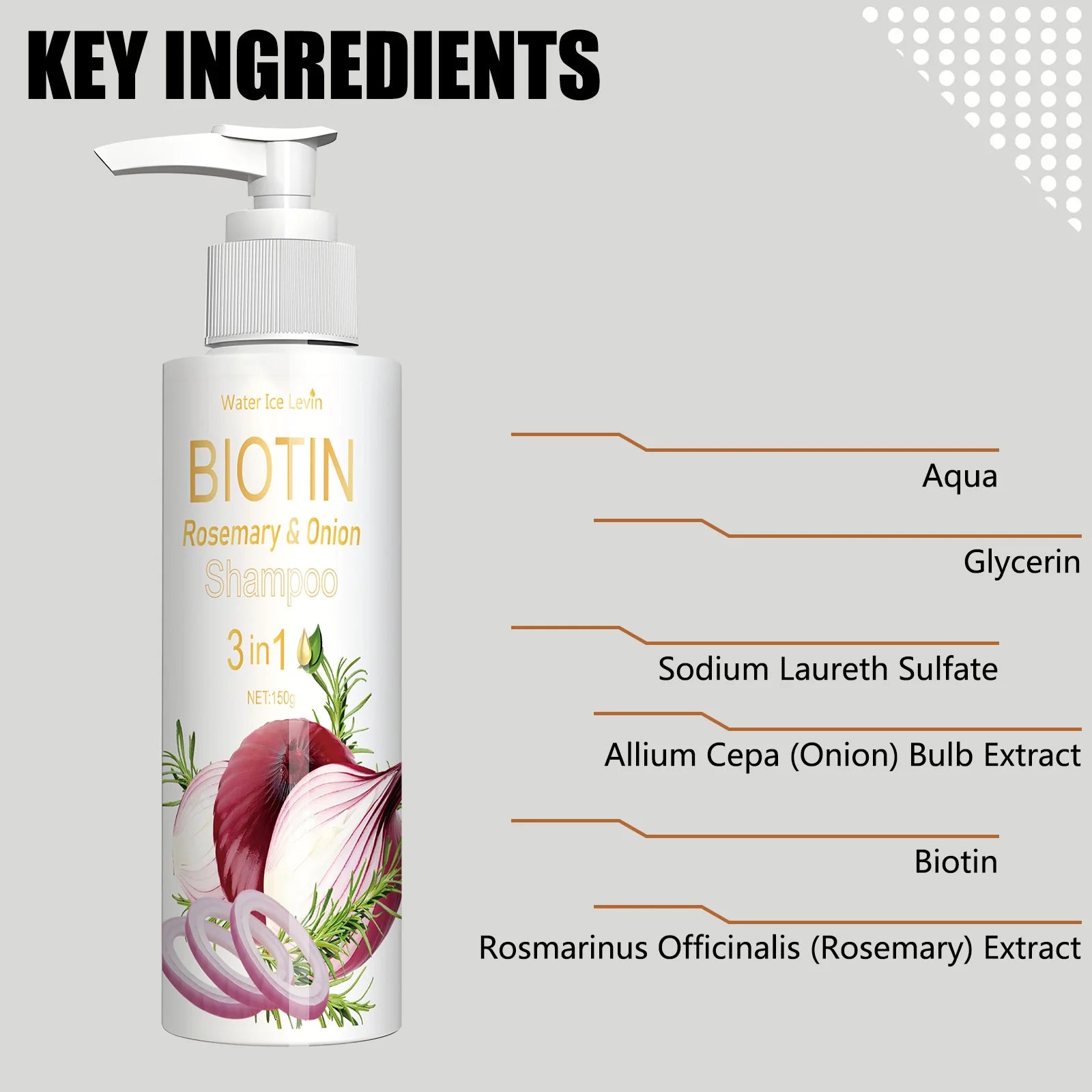 Biotin Rosemary & Onion 3 in 1 shampoo to strengthen hair roots, scalp repair, anti-thinning, moisturizing, thickening hair care Qme