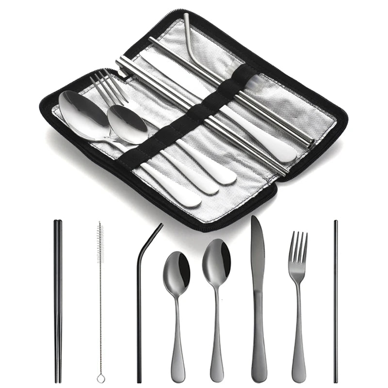 Portable Utensils Travel Camping Cutlery Stainless Steel Tableware Qme