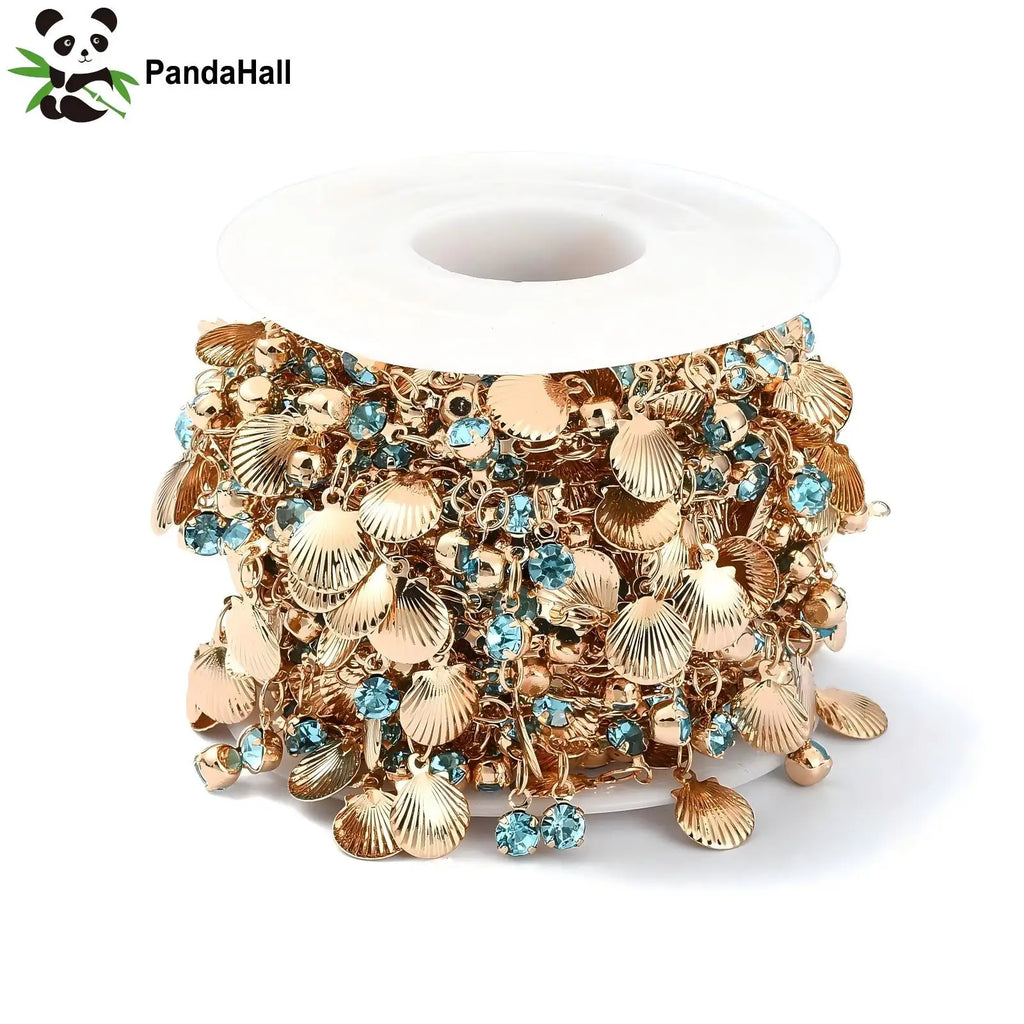 Pandahall 5m Golden Color Brass Jewelry Making Chain Dangle Sea Shell Rhinestone Charms with Spool for DIY Jewelry Supplies Qme Default Title