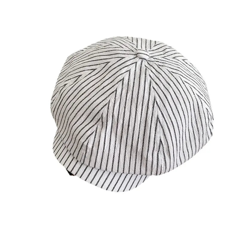 Ladies' Summer Breathable Thin Striped Cotton-linen Beret Qme