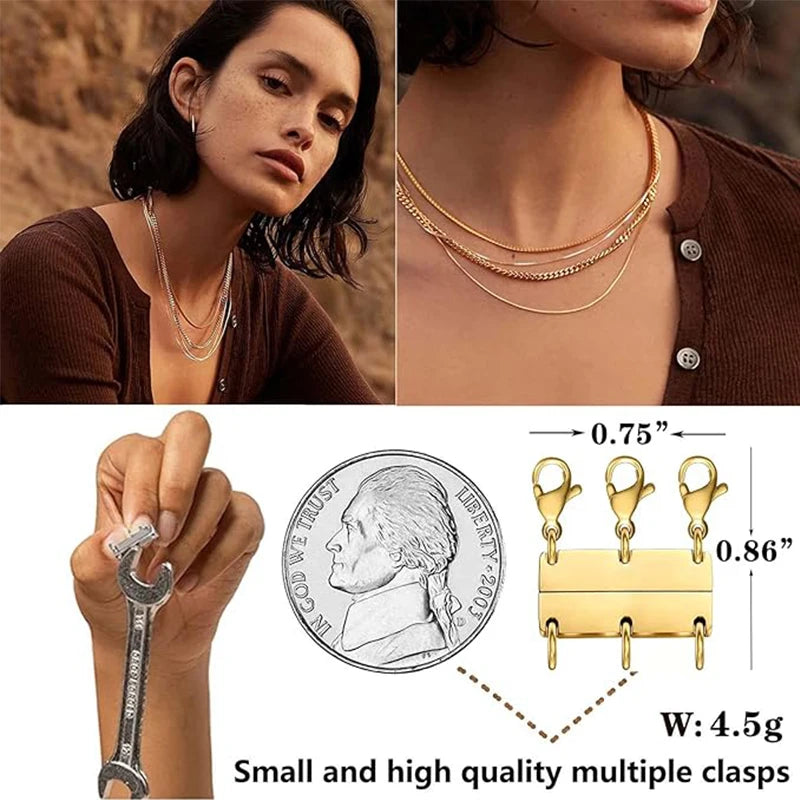 Layered Necklace Clasp 18K Gold and Silver Color Necklace Separator for Layering Multiple Necklace Clasps and Closures for Women Qme