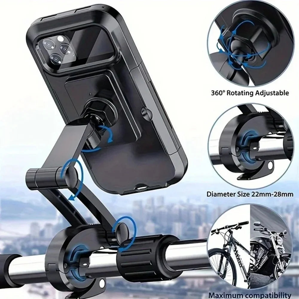 Waterproof Motorcycle Mobile Phone Holder Adjustable 360° Rotating Waterproof Anti-Shock Bike Phone Holder Magnetic GPS HolderAV Qme