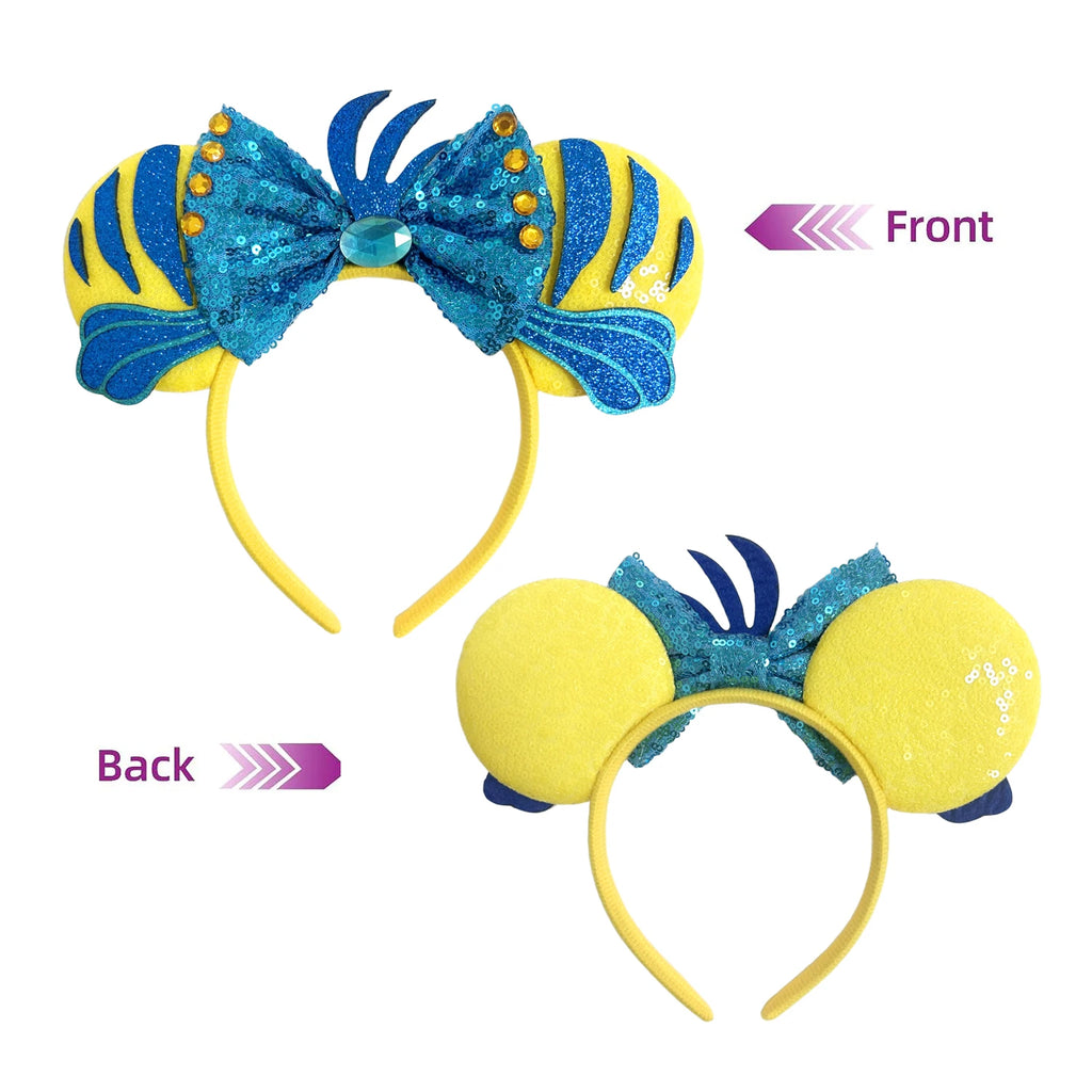 Mermaid Mickey Mouse Ear Headbands with Bow Sequin Candy Headbands Cosplay Costume party Christmas Halloween for Girl Women Qme