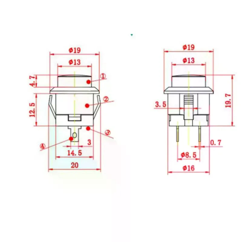 5 Pcs Momentary Push Button Switch R13-507 16mm Round Switch 2Pins ON-OFF Self-reset Panel Mounting Qme