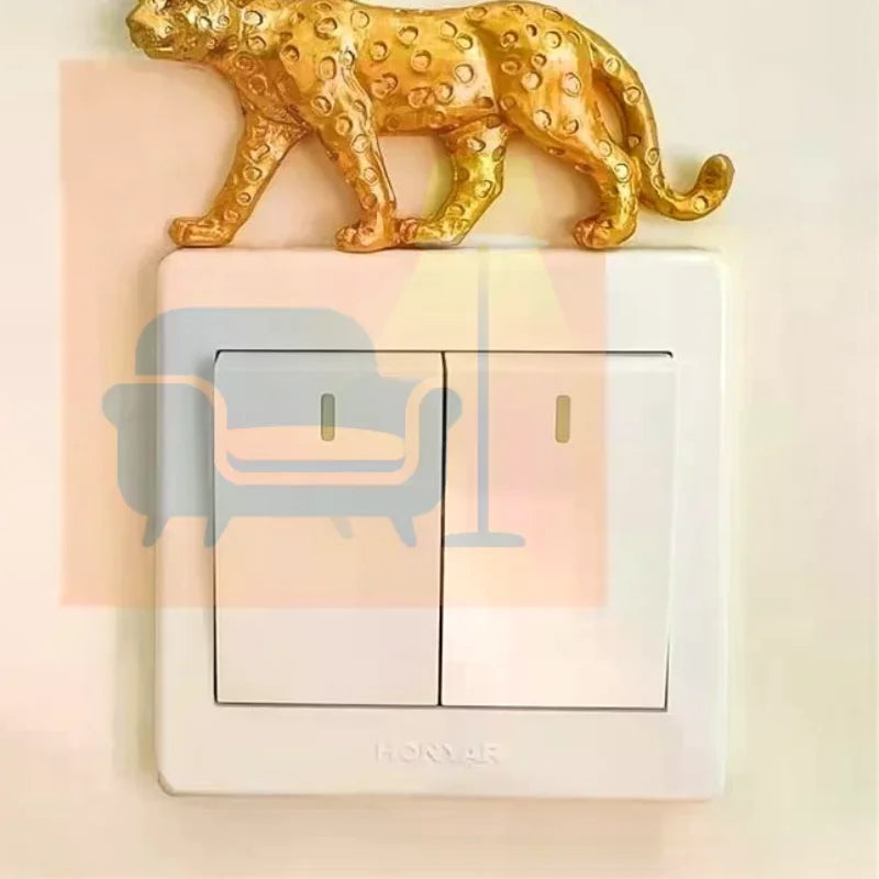 Leopard Light Switch Decoration Resin Leopard Figurine Self-Adhesive Detachable Wall Sticker Switch Ornament Home Decor Qme