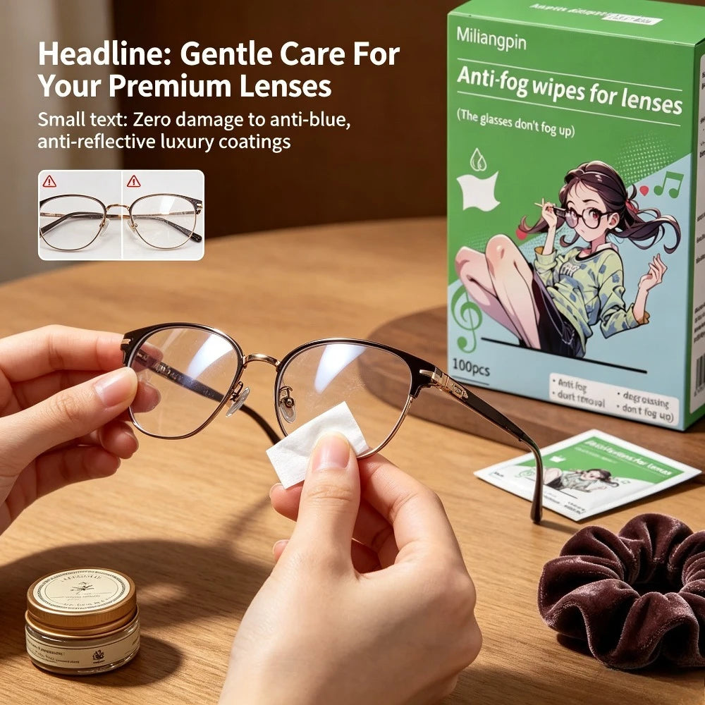 Anti-fog Wipes for Glasses, Universal for Glasses/Helmet Visors, Long-lasting Anti-fog Without Blurring, Streak-free Wiping Qme