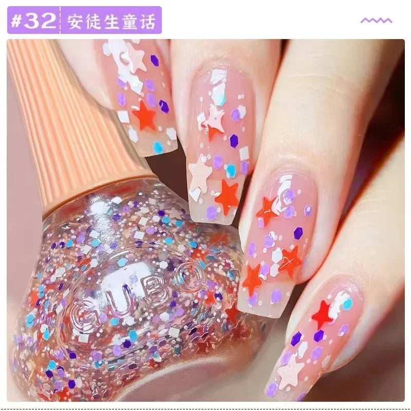 45 Colors Nail Polish Oil-based Nails Polish No-bake Quick Dry Non-tear Small Glitter Nail Gel Transparent Red Nail Art Qme 32