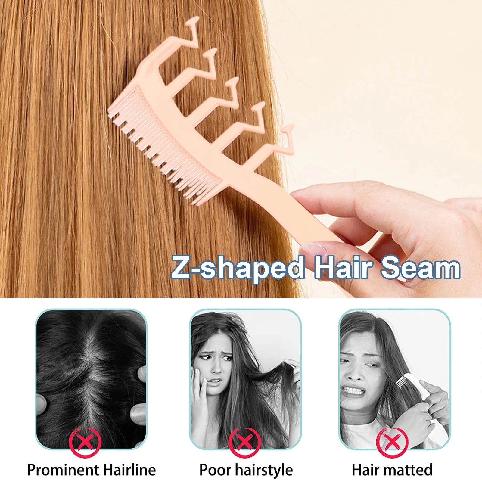 1 Hair Comb Z-shaped Wide Tooth Teasing Combs Fine Detangling Knotty Qme