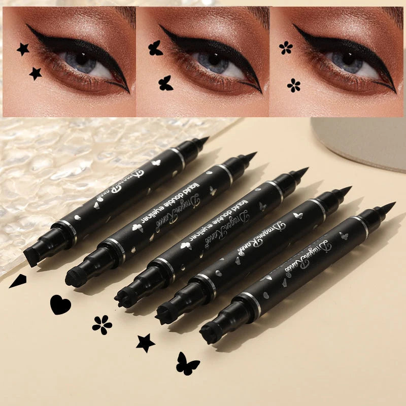2 IN 1 Butterfly Seal Eyeliner Pen Star Moon Stamp Long-Lasting Waterproof Black Liquid Eye Liner Pencil Eyes Makeup Cosmetic Qme