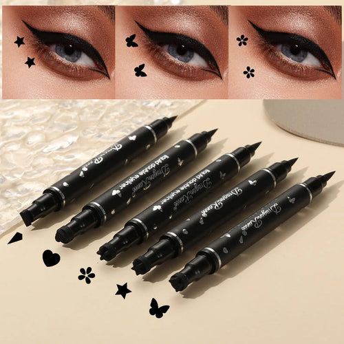 2 IN 1 Butterfly Seal Eyeliner Pen Star Moon Stamp Long-Lasting Waterproof Black Liquid Eye Liner Pencil Eyes Makeup Cosmetic Qme