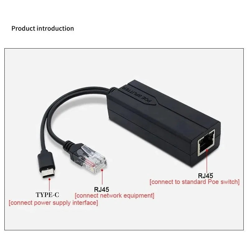 1PCS TYPE-C Port POE Splitter 100Mbps 48V to 5V Power Supply Module Ethernet to USB Adapter Qme