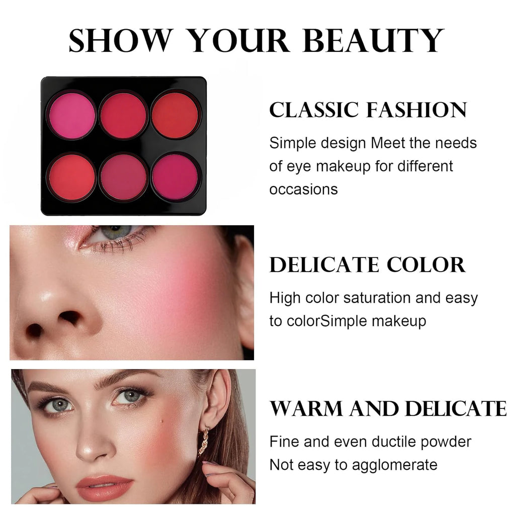 6 Colors Blush Palette for Cheeks,Face Matte Contour Blush Makeup Palette,Buildable Shimmer Facial Cheek Blusher Shades Qme