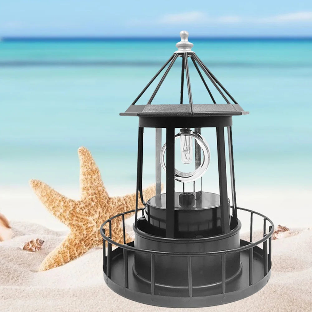 Lighthouse Shape Solar LED Lights Garden Lawn Outdoor Beam Rotating Beacon Lamps Qme