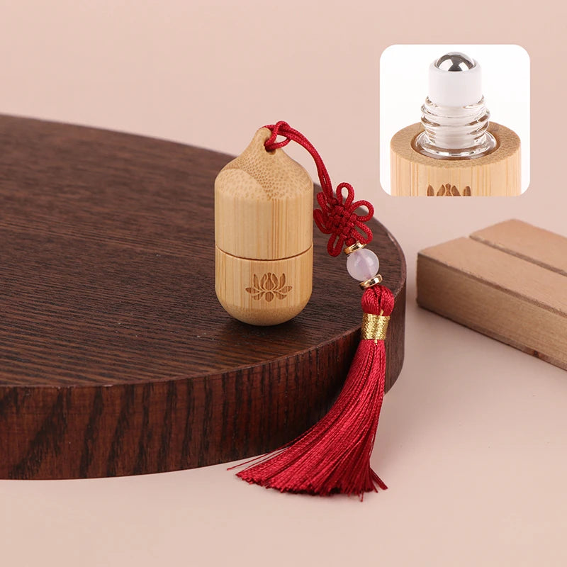 Essential Oil Pendant Bamboo Roller Empty Bottle Skincare Containers Qme Red