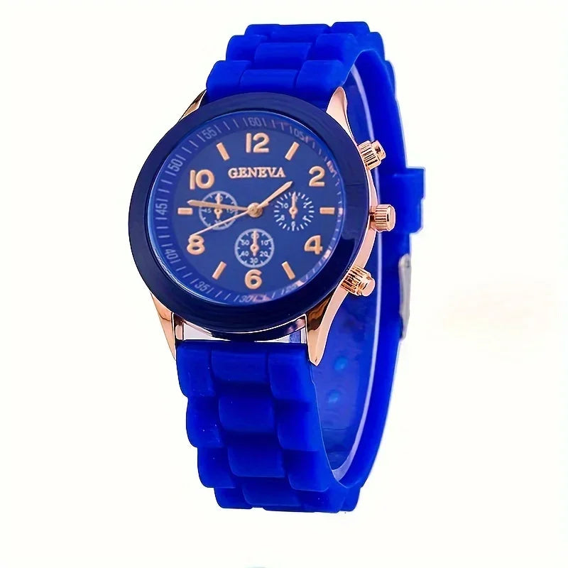Stylish Round Pointer Quartz Watch, Triple Dial Silicone Watchband Sports Wristwatch For Women And Men, Ideal choice for Gifts Qme deep blue