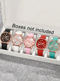 5PCS Women Watches Set Fashion Roma Dial Ladies Quartz Watch Casual Leather Band Wristwatches Relogio Feminino Reloj Mujer Qme Multicolor