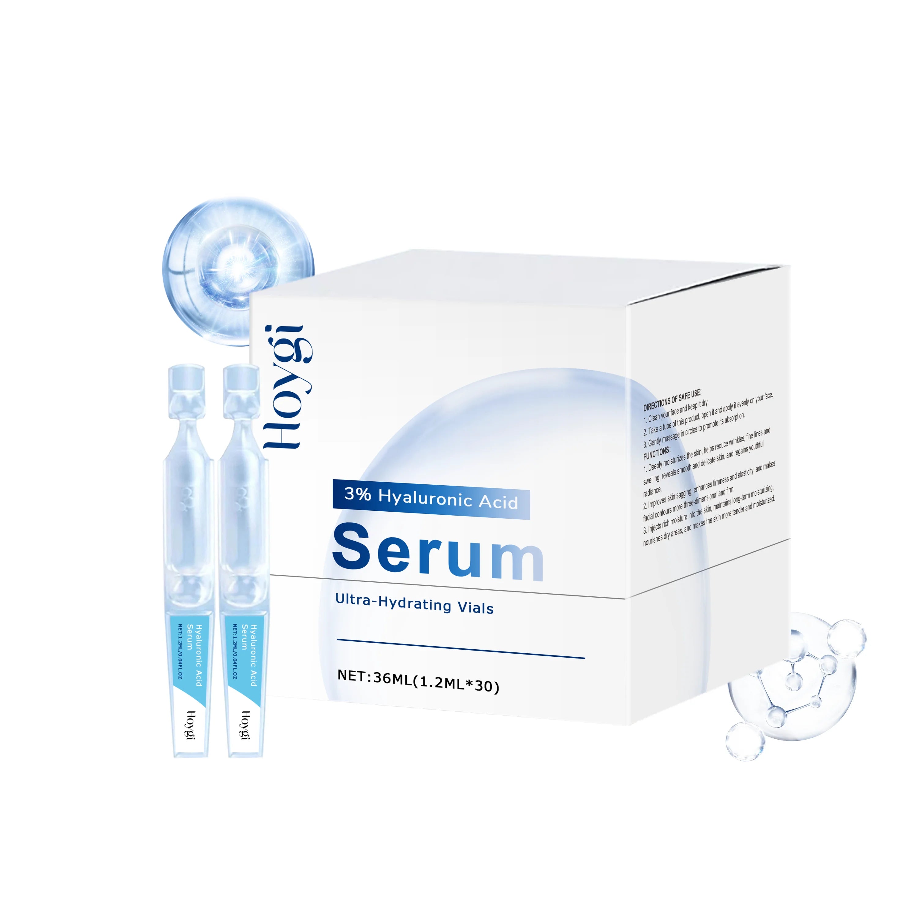 Hyaluronic Acid Serum Deep Moisturizing Facial Skin Essence Rejuvenating Enhances Elasticity Firm Nourishing Brightening Ampule Qme 36ml Boxed