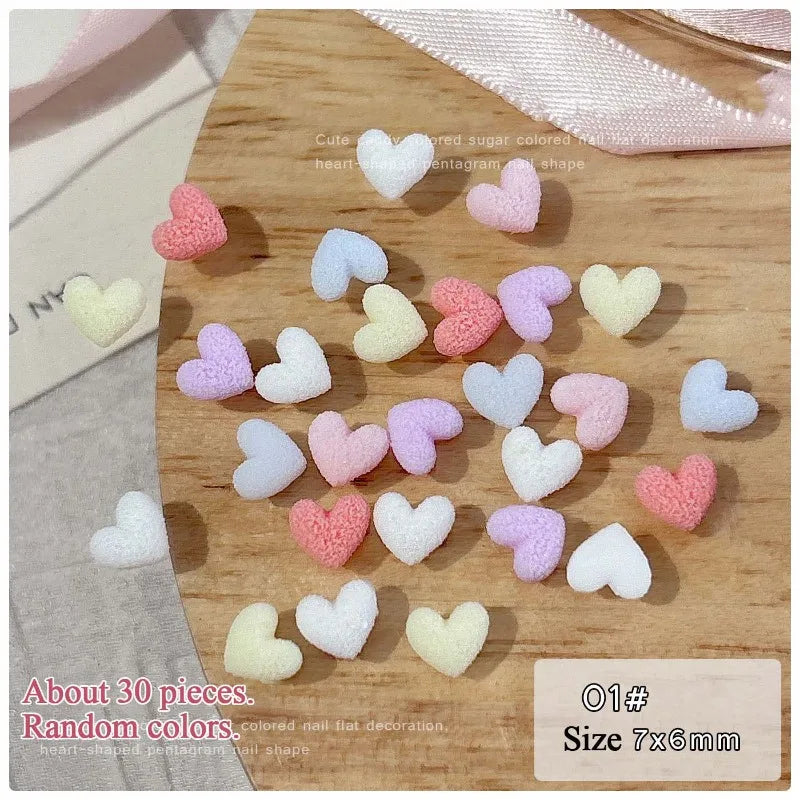 Candy Color Frosted Heart & Star Nail Charms, Sugar Texture Resin Rhinestones, Flat Back 3D Nail Art Decoration for DIY Manicure Qme love 30pcs