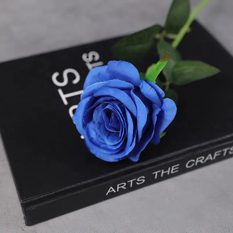 Colorful Realistic Touch Artificial Roses Flowers Rainbow Lifelike Silk Roses Flowers Non-Fading Plastic Fake Flowers Qme Blue