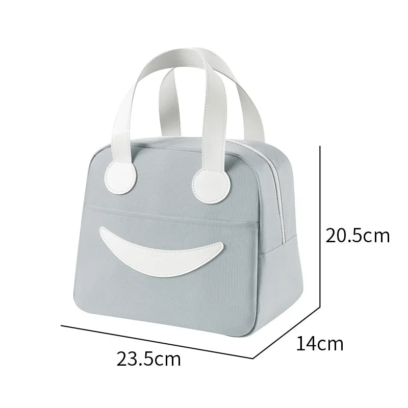 A Portable Cute Smile Lunch Bag Insulated Refrigerated Food Safe Girls Warm Food Picnic Office Student Zip Food Storage Box Qme Grey Trumpet