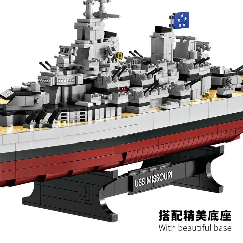 Military Battleship Series Missouri Battleship Crusier Model Building Blocks Bismarck Cruiser Boat Bricks Toy Kid Boy Gift Child Qme