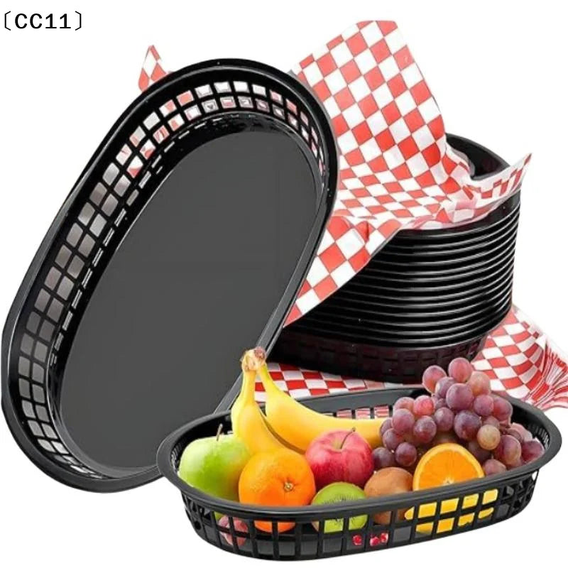 Food Tray Basket Plastic Fast Burger Fries Chicken Dog Bread Serving Qme