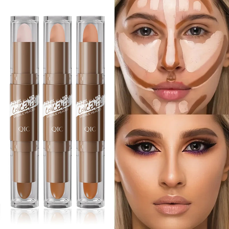 Double-ended dual-purpose high-light trimming stick, three-dimensional contour, nose shadow, facial shape, brighten and trimming Qme