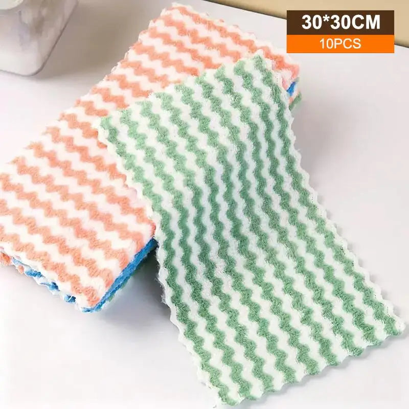 10Pcs Dishwashing Cloth Kitchen Rainbow Cloth Absorbent But Not Shedding Hair Table Cleaning Towel Household Thick Scouring Pad Qme A11